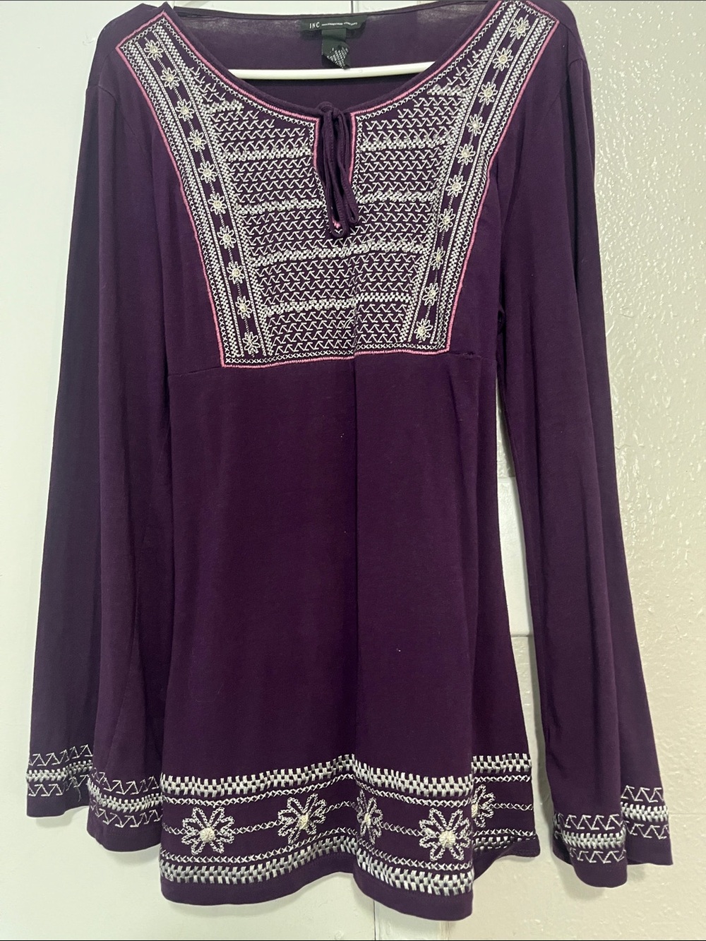 INC International Concepts Purple Embroidered Long Sleeve Tunic